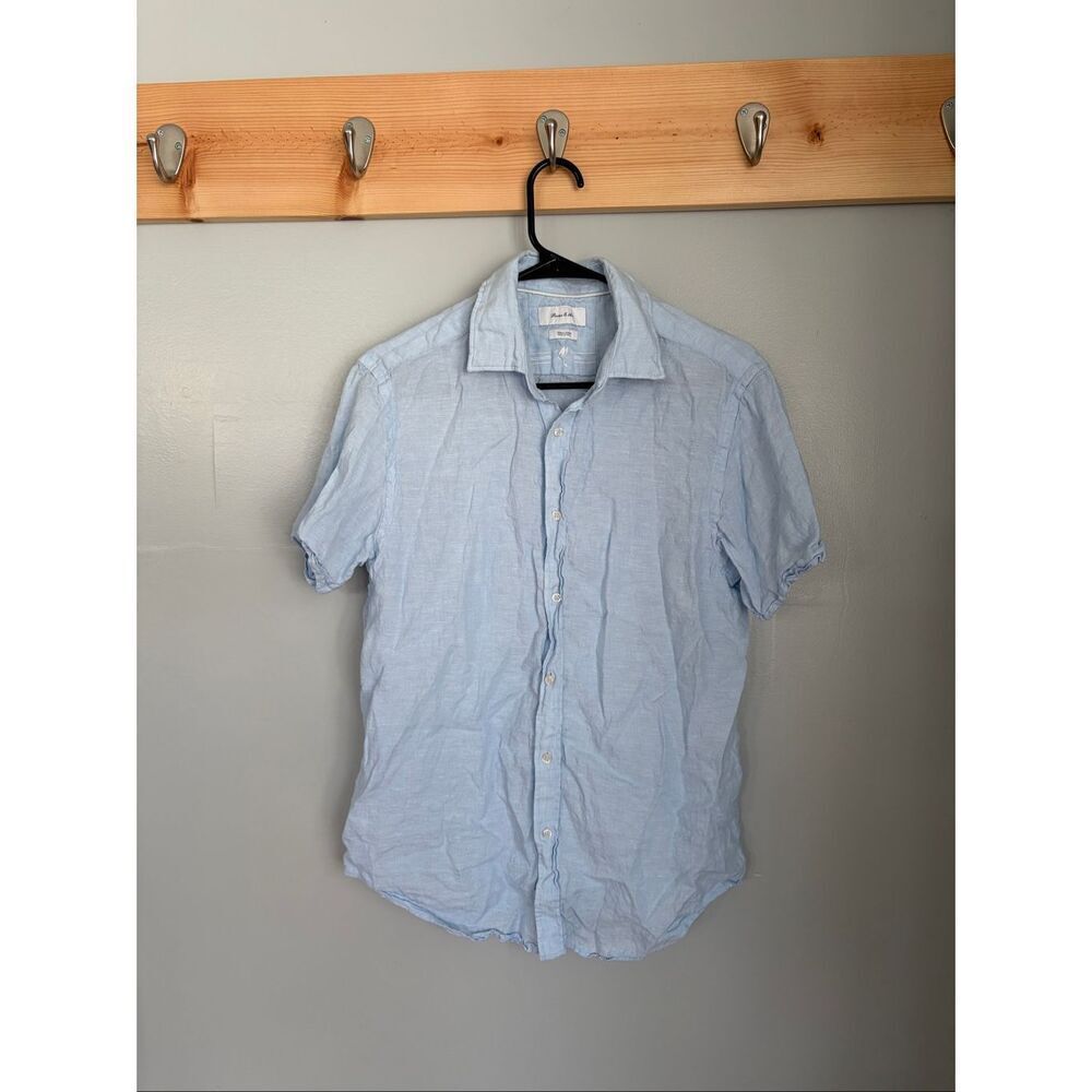 Porter & Ash 100% Linen Button Up Shirt Light Blue Resortwear Size M